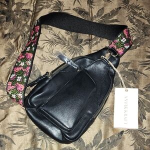 Antik Kraft Black Sling Bag with Floral Strap